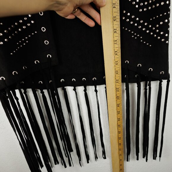 Fornia Women’s Vegan Suede Fringe Vest Large Black Studded Western Rodeo Coastal - Picture 7 of 8